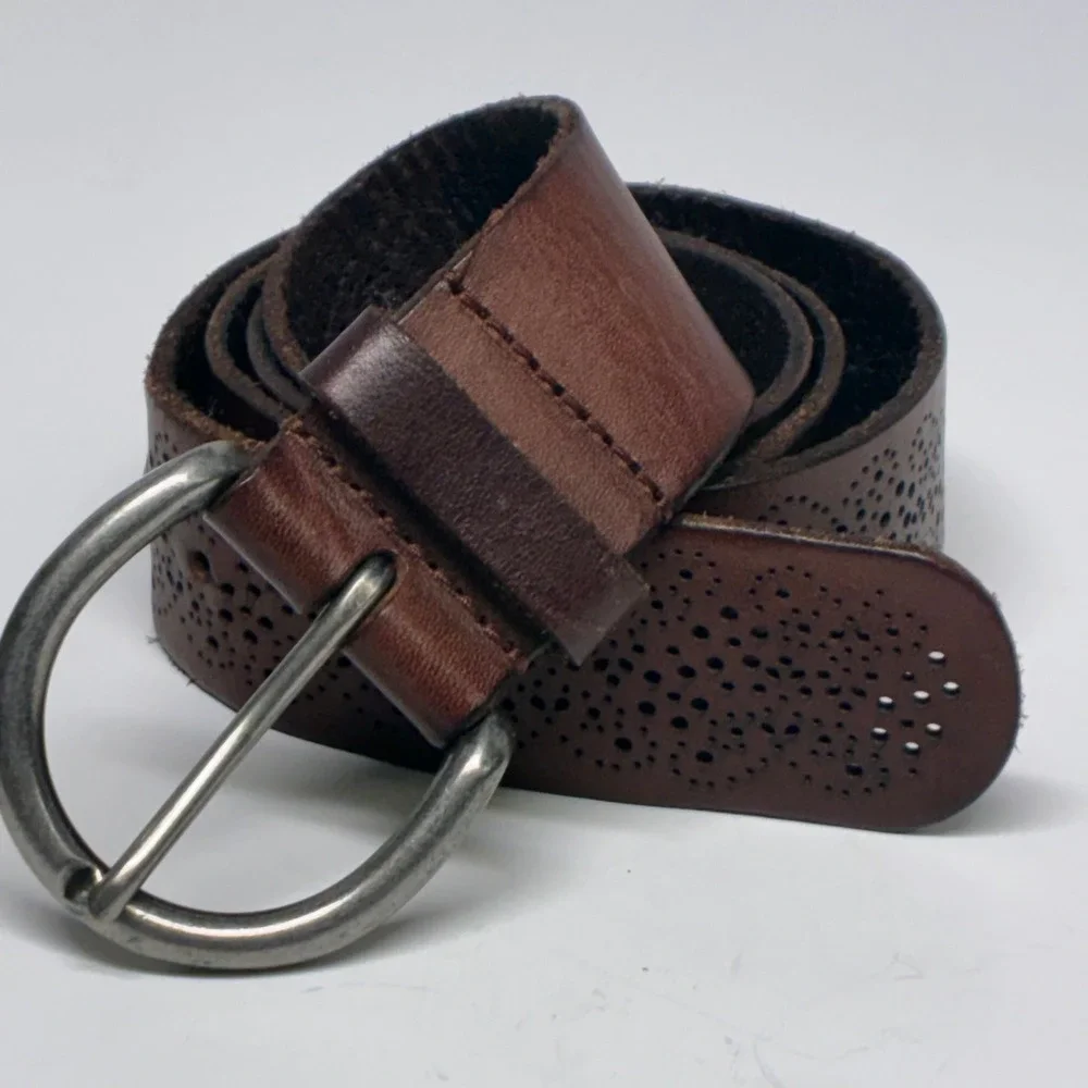 American Eagle Leather Belt Womens Large Brown Perforated Western Boho Artisan